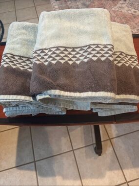 Apt. 9 Light Teal Or Green and Brown Cotton Bath Towels with Geometric Border 5